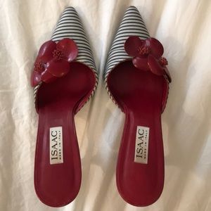 Isaac Mizrah kitten heel mules